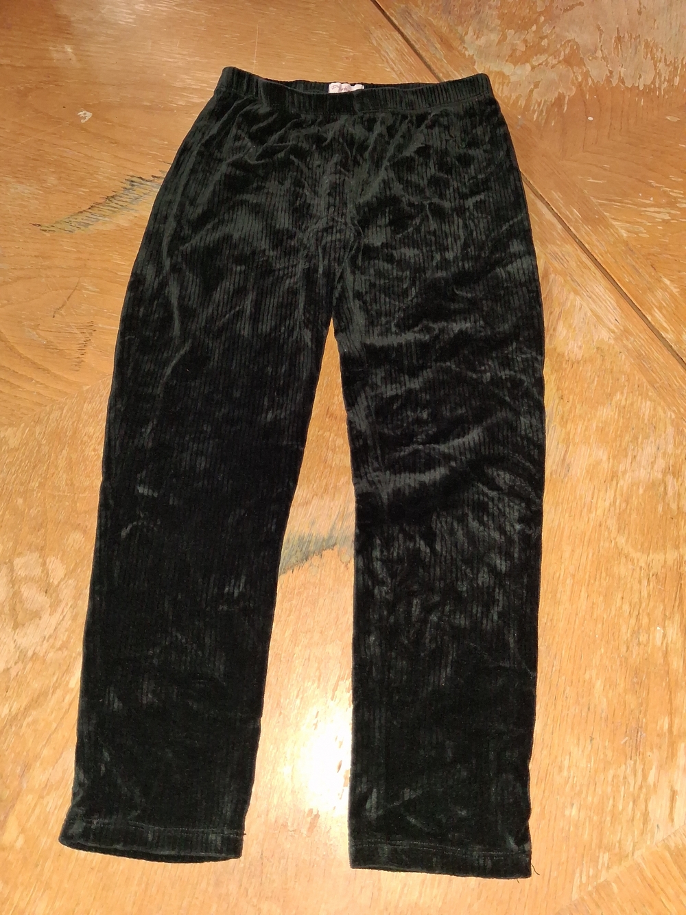 Kids Black Ribbed Velvet Leggings with Stretch Waist